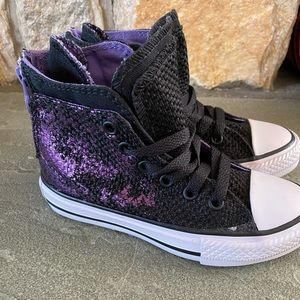 Kids Converse size 11 black purple new high top